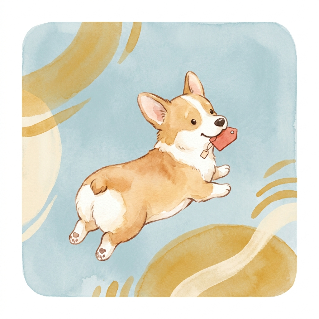 Playful corgi puppy with sale tag, stub tail