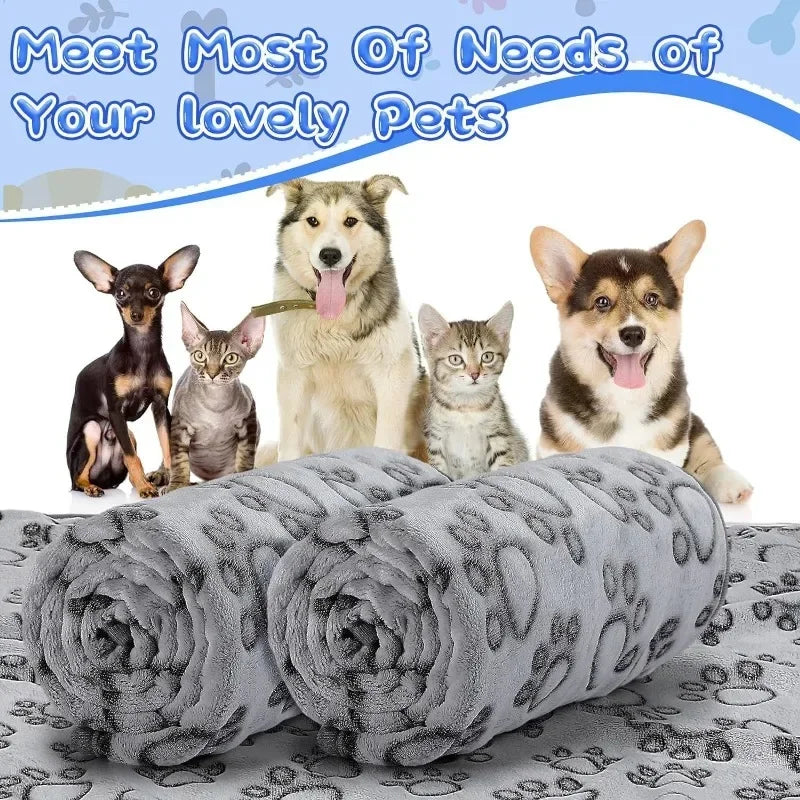 Paw Print Fleece Pet Blanket - Washable Dog Bed Mat