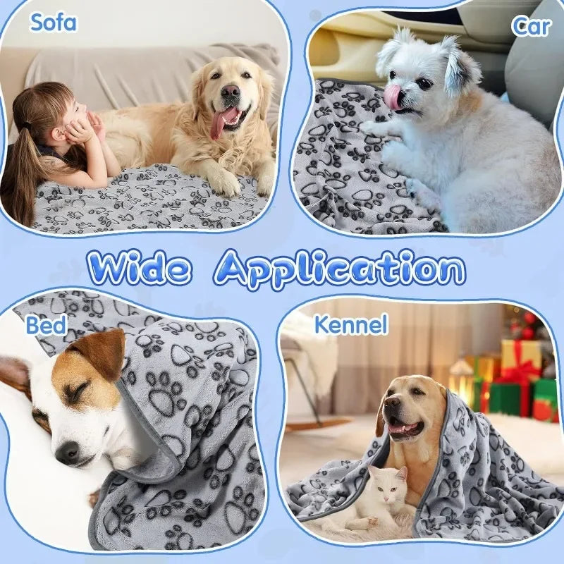 Paw Print Fleece Pet Blanket - Washable Dog Bed Mat