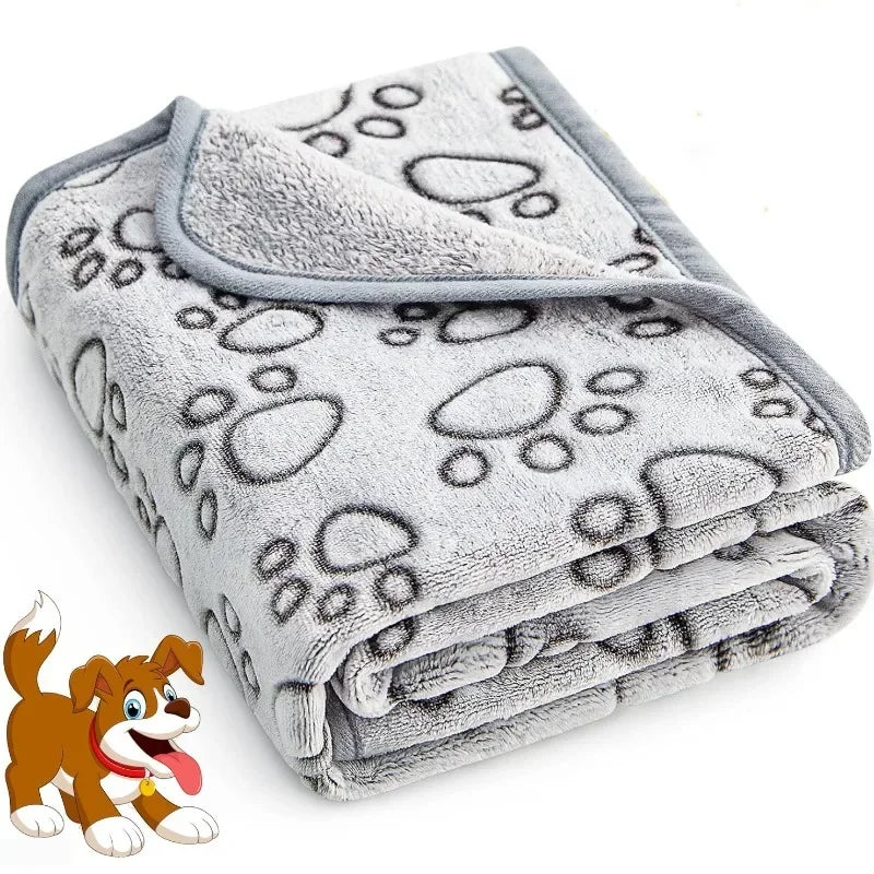 Paw Print Fleece Pet Blanket - Washable Dog Bed Mat