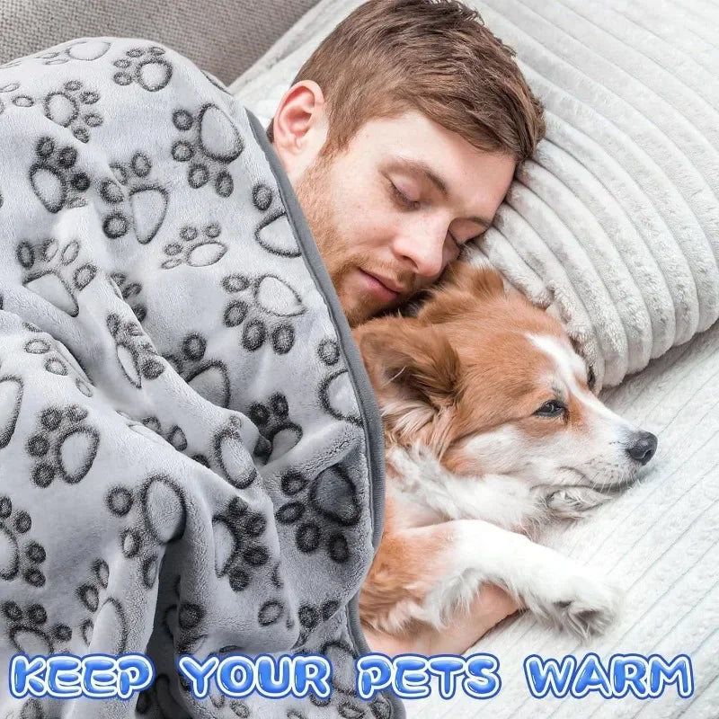 Paw Print Fleece Pet Blanket - Washable Dog Bed Mat